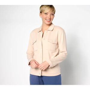 MUK LUKS Women's Top Sweater Sz L French Terry Cargo Utility Beige A632303